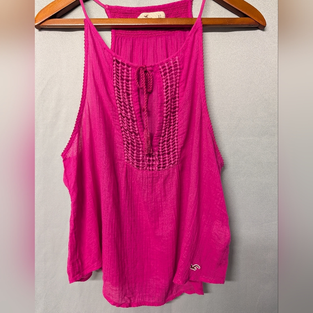 Fuchsia Sleeveless Woven Tank Top with Tie Neck Size XS